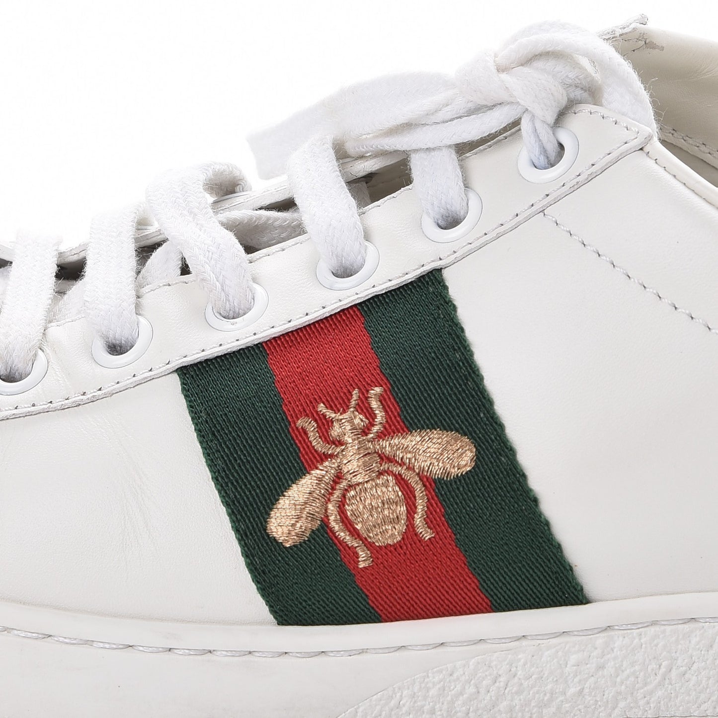 Calfskin Ayers Bee Embroidered Womens Ace Sneakers 37.5 White Green