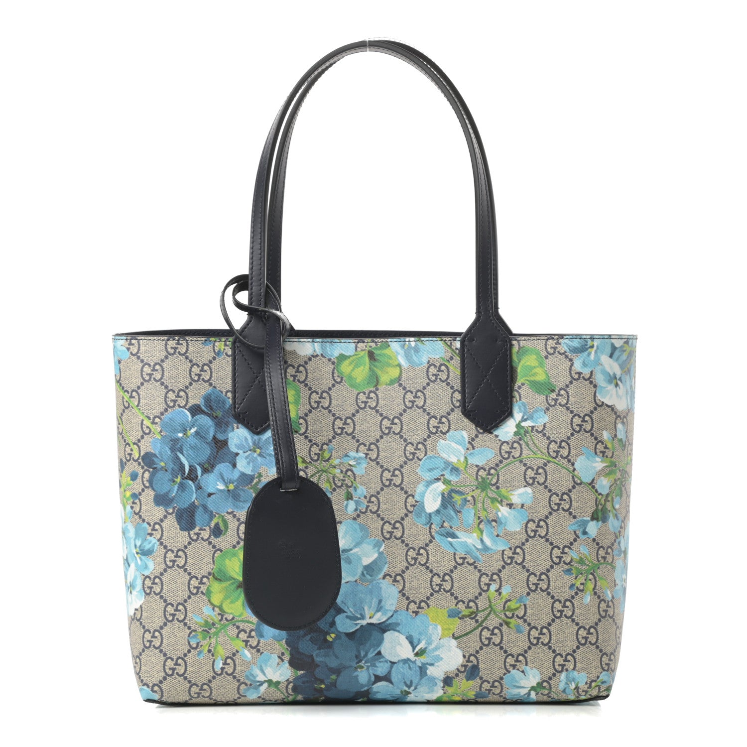 Gucci GG Supreme Monogram Blooms Small Reversible Tote Beige Blue Navy 1 of 15