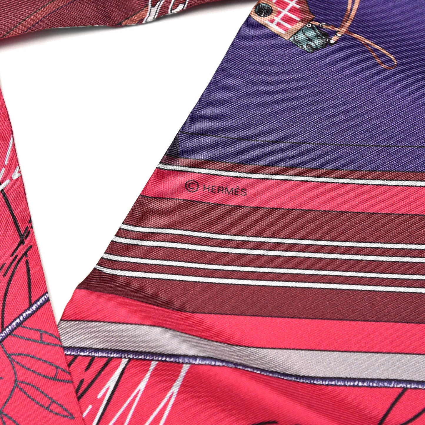 Silk Carre En Carres Maxi Twilly Rose Indien Bordeaux Vert