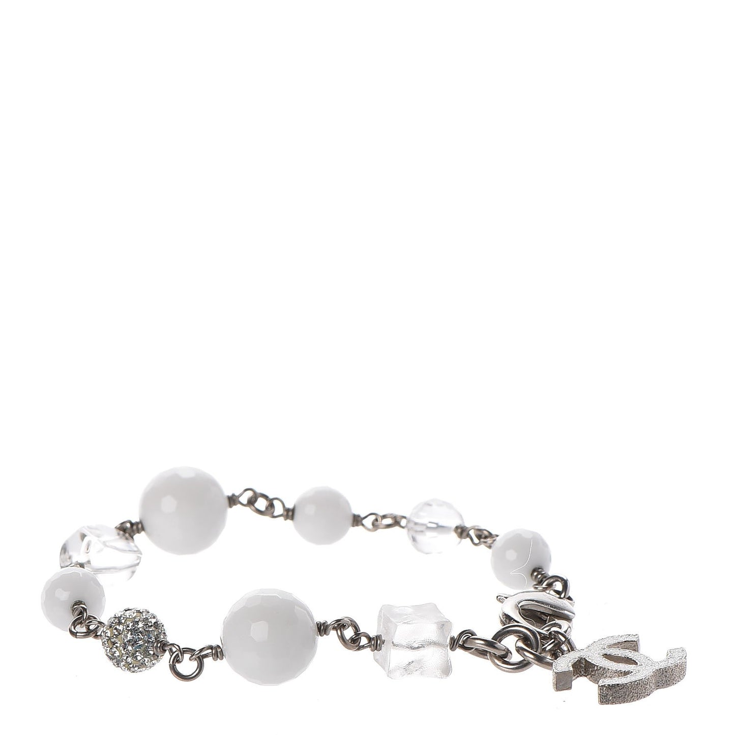 Crystal Beaded CC Bracelet White Silver