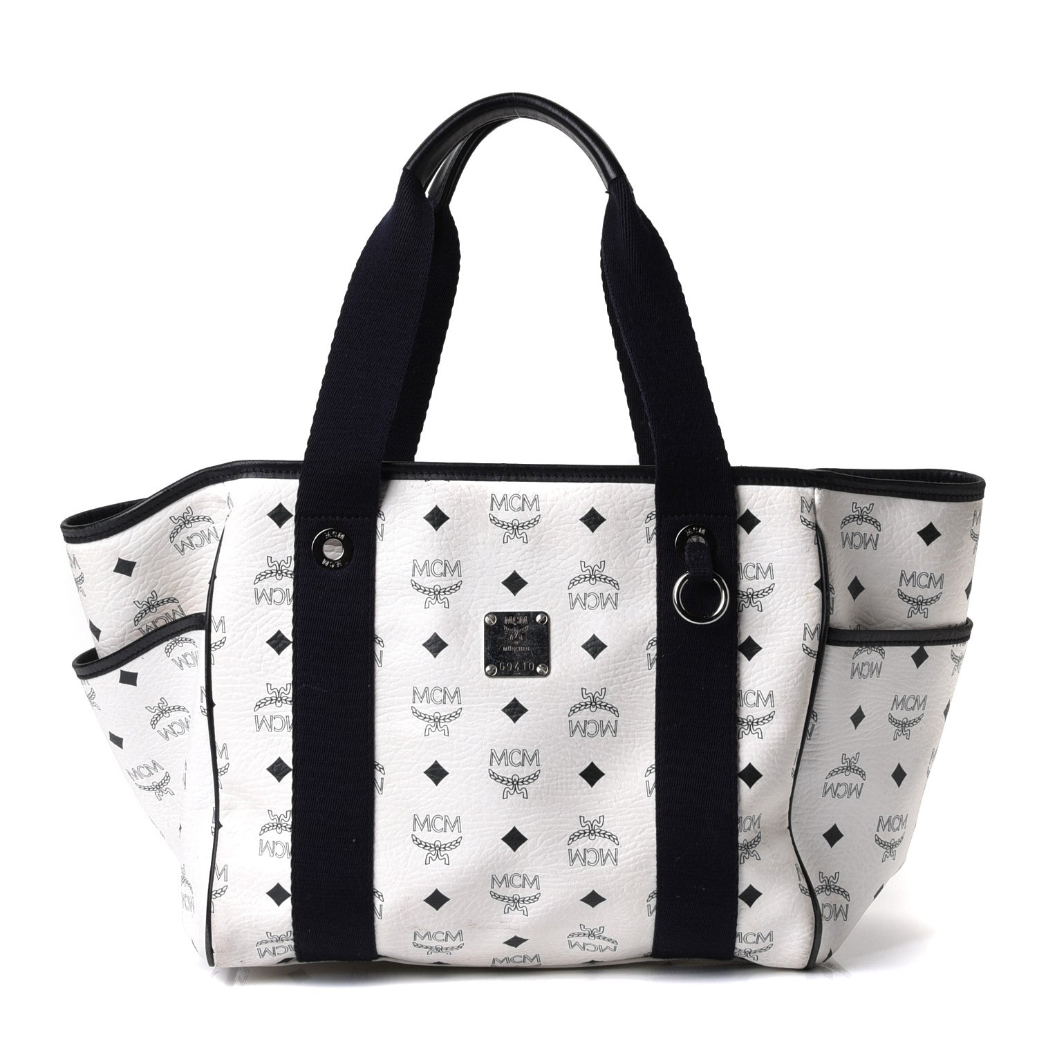 MCM Visetos Tote White Black 1 of 16
