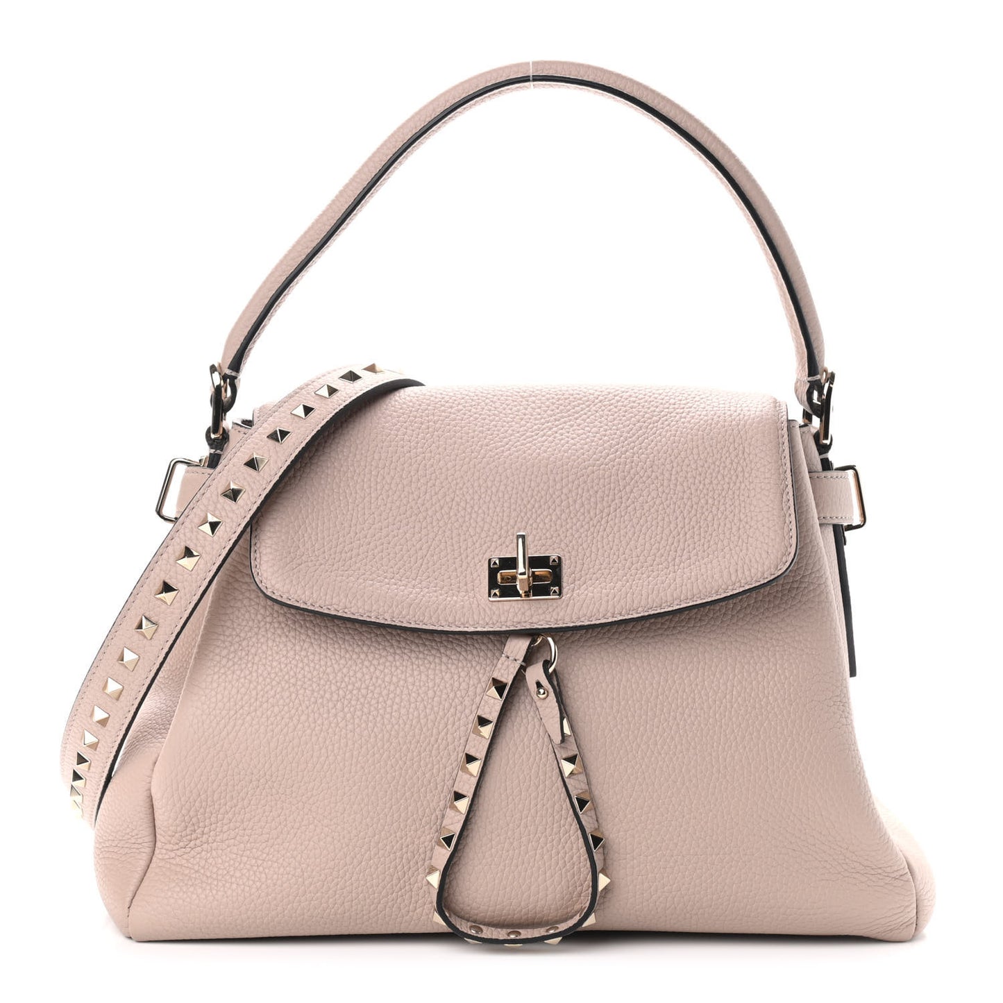 Pebbled Calfskin Rockstud Twiny Top Handle Bag Poudre