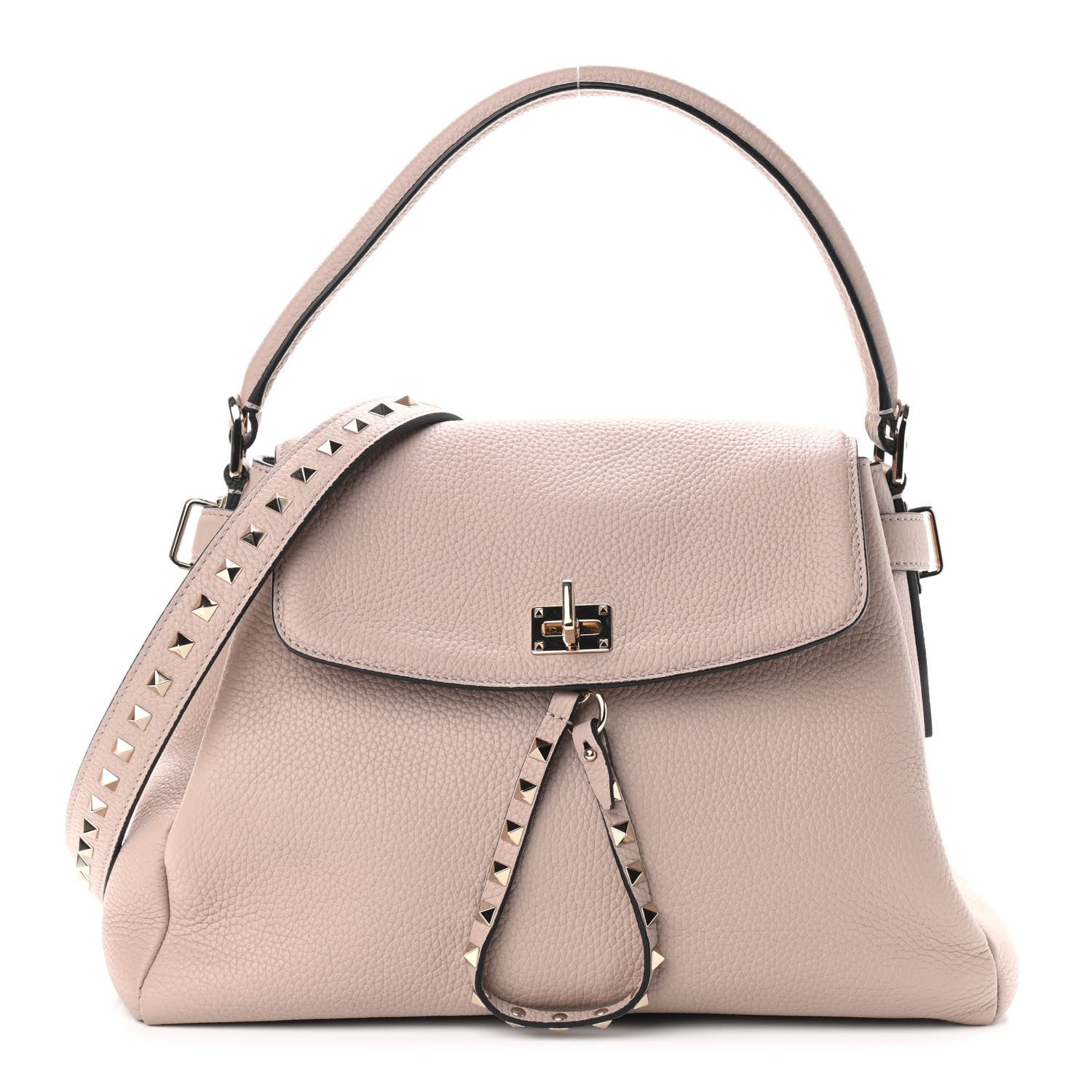 Valentino Garavani Pebbled Calfskin Rockstud Twiny Top Handle Bag Poudre 1 of 8