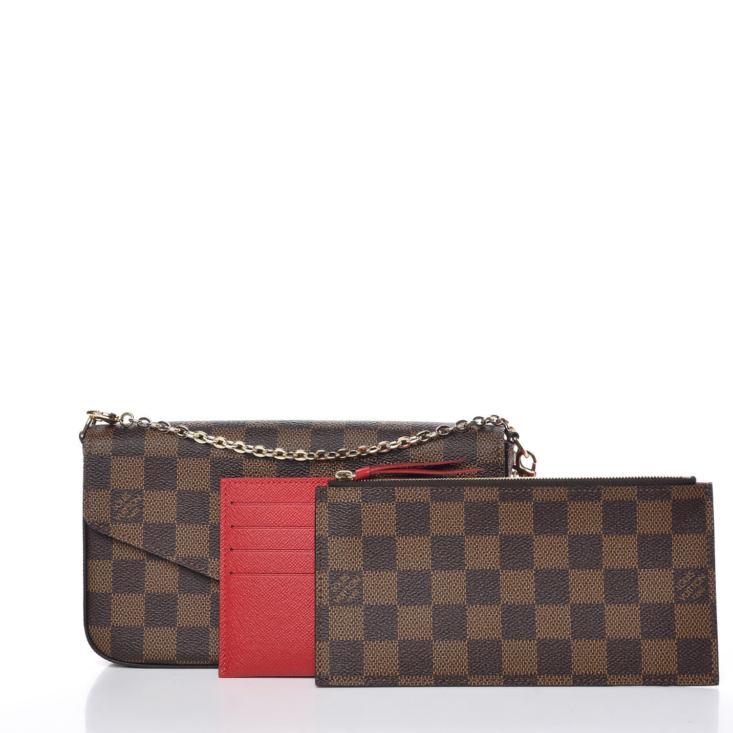 Louis Vuitton Damier Ebene Pochette Felicie Chain Wallet 3 of 12