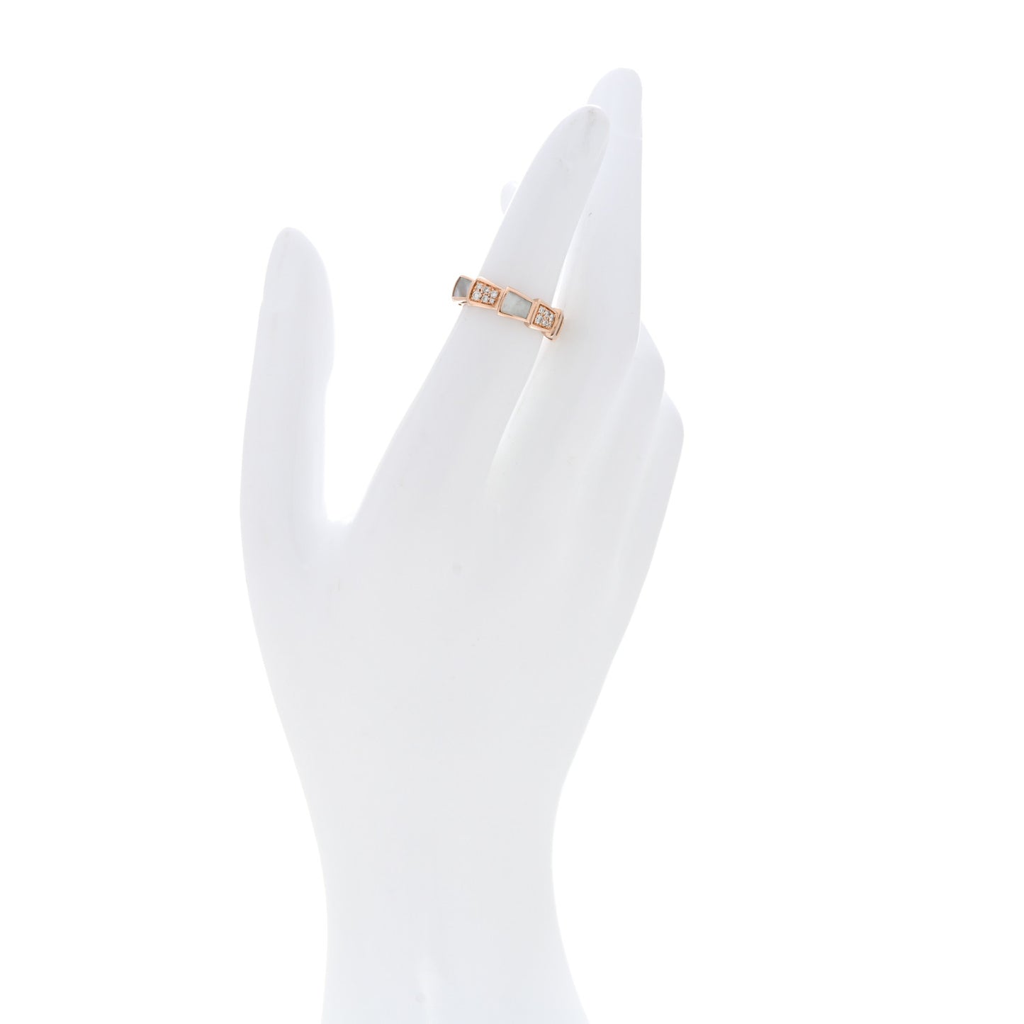 18K Rose Gold Diamond Mother of Pearl 6mm Serpenti Viper Band Ring 49 5