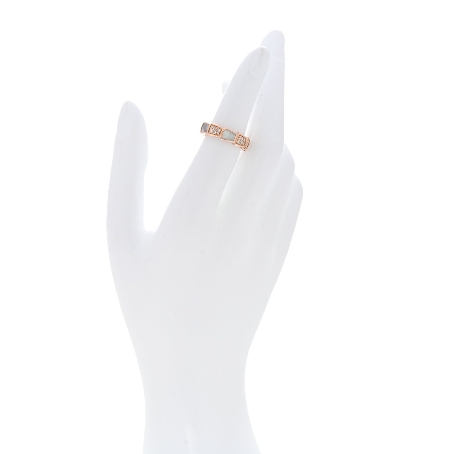 Bulgari 18K Rose Gold Diamond Mother of Pearl 6mm Serpenti Viper Band Ring 49 5 2 of 6