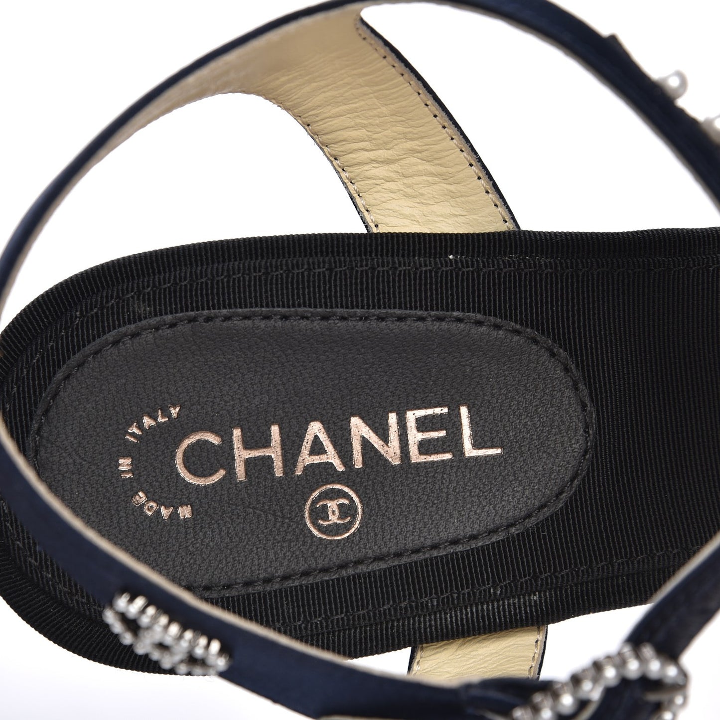 Satin Pearl Sandals 36.5 Black Navy