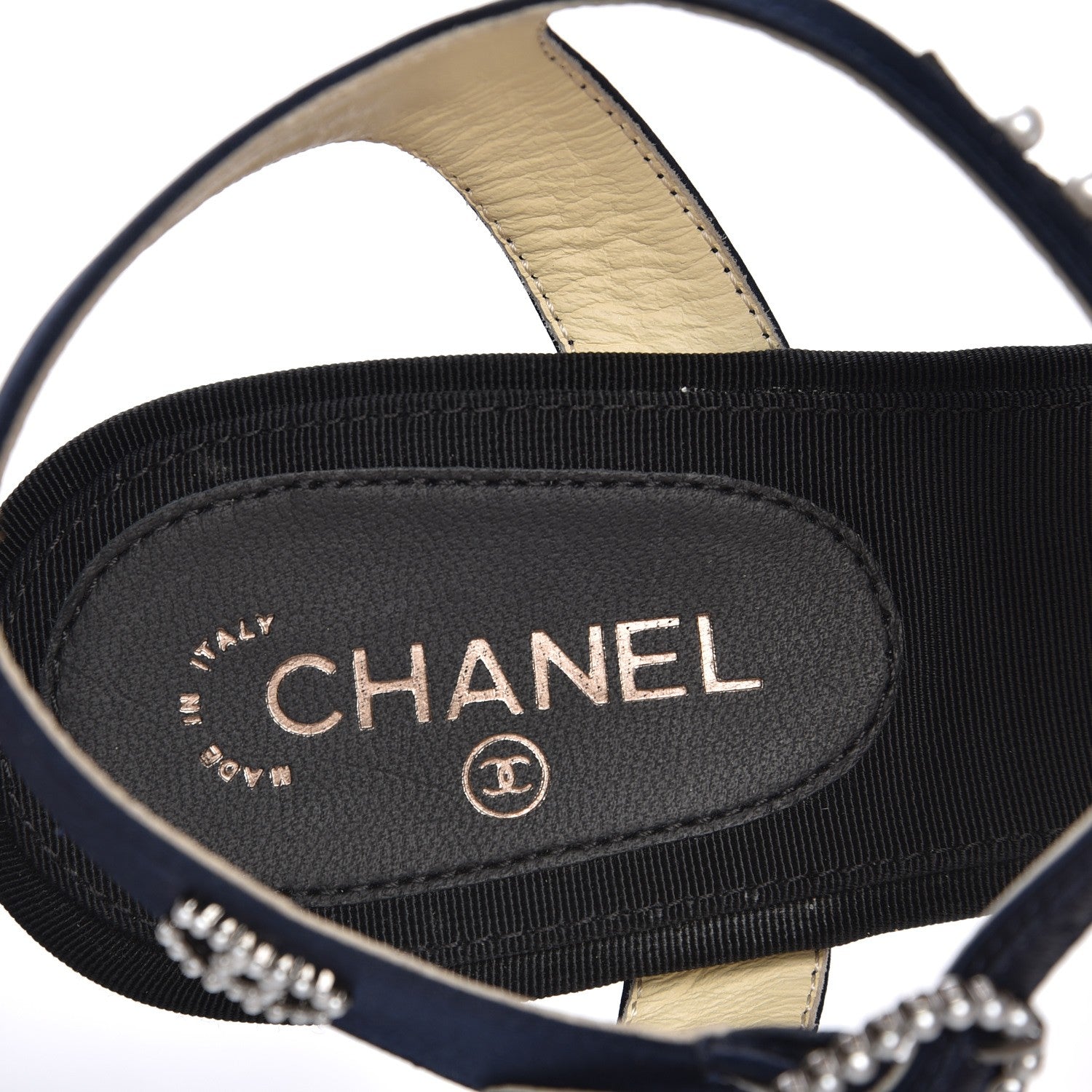 Chanel Satin Pearl Sandals 36.5 Black Navy 8 of 9