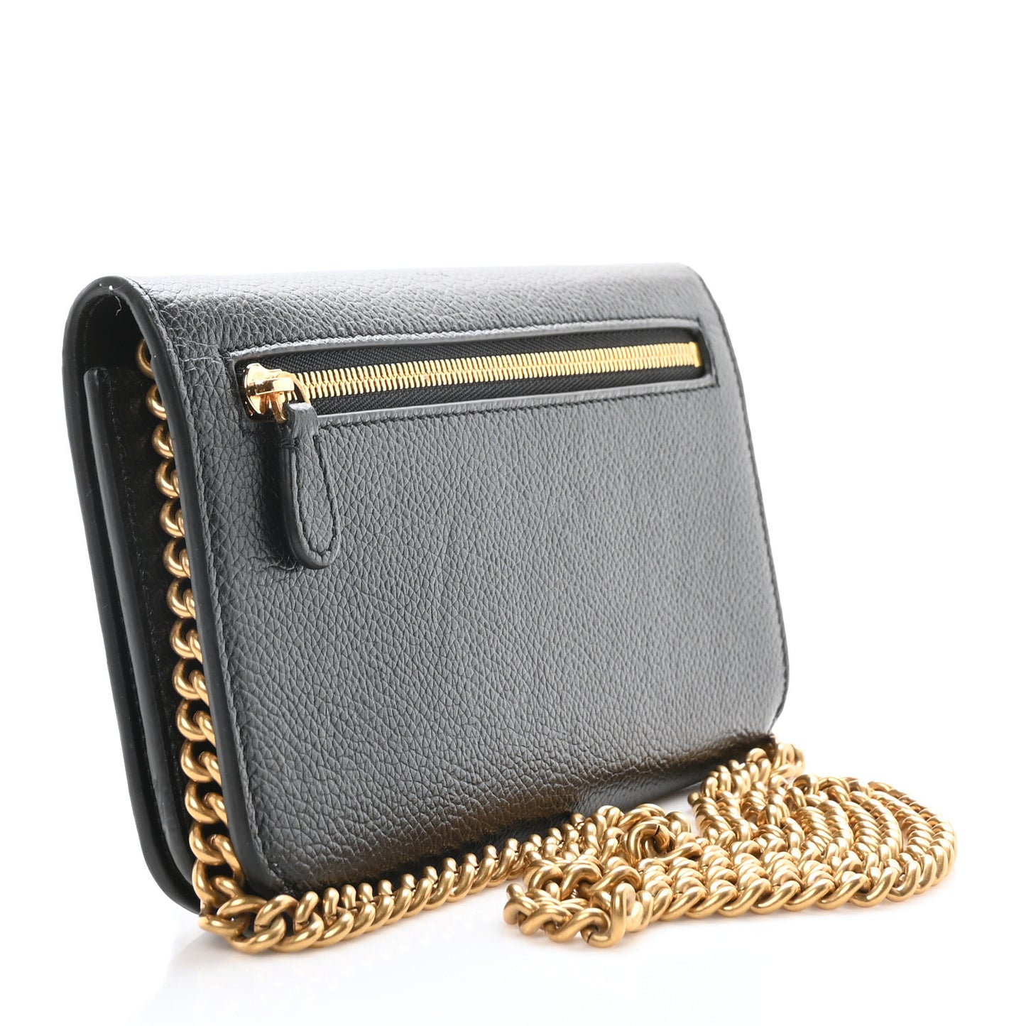 Grained Calfskin Logo Cash Phone Holder Wallet On Chain Black White