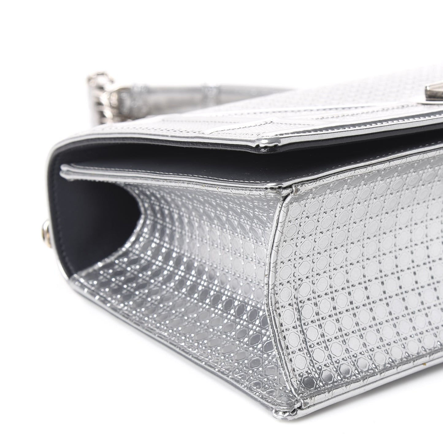 Metallic Patent Micro-Cannage Medium Diorama Flap Bag Silver