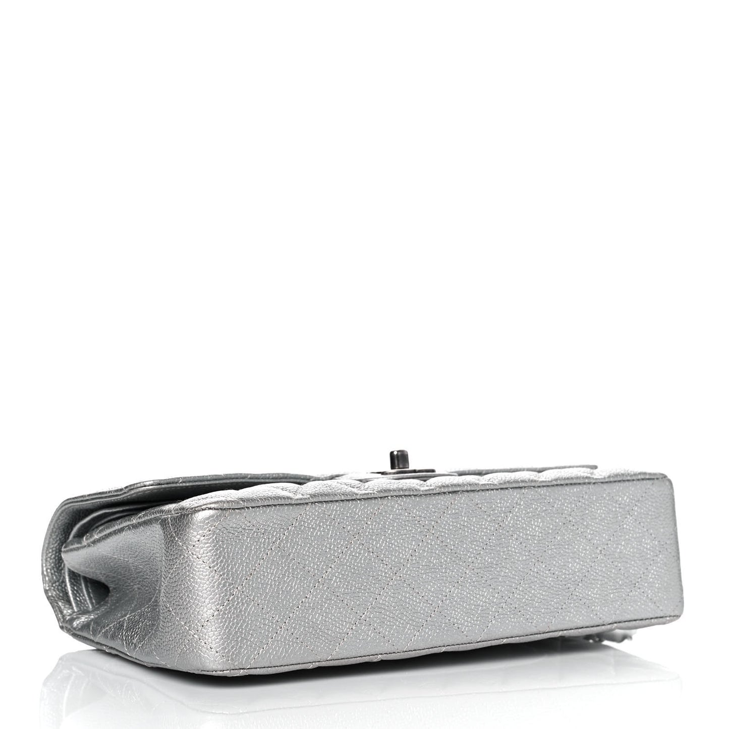 Metallic Caviar Quilted Medium Double Flap Silver