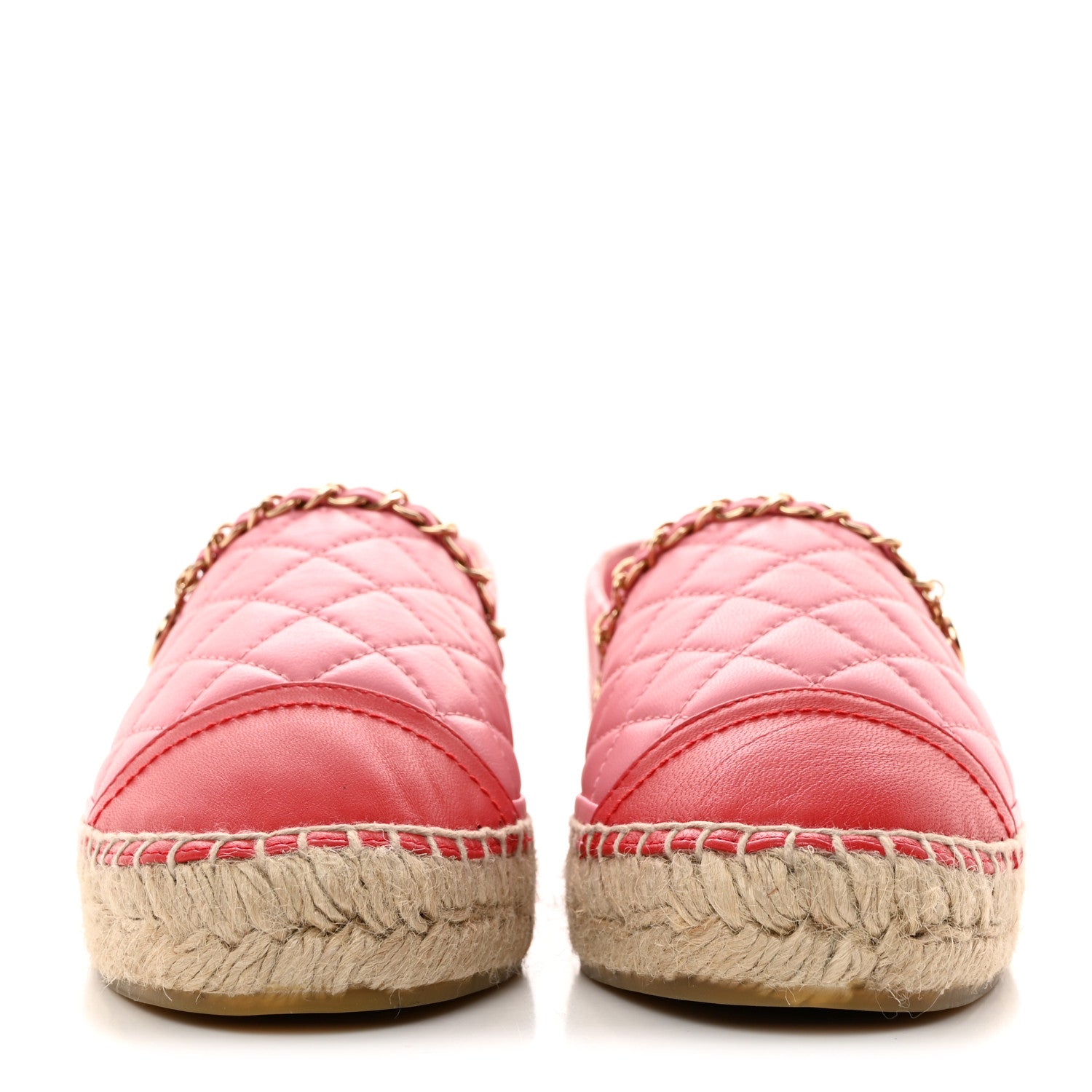 Chanel Lambskin Quilted CC Chain Espadrilles 38 Pink Red 2 of 10