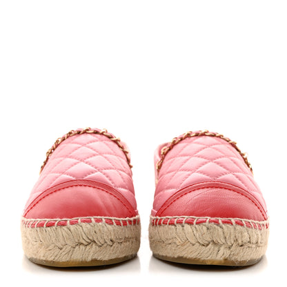 Chanel Lambskin Quilted CC Chain Espadrilles 38 Pink Red 2 of 10
