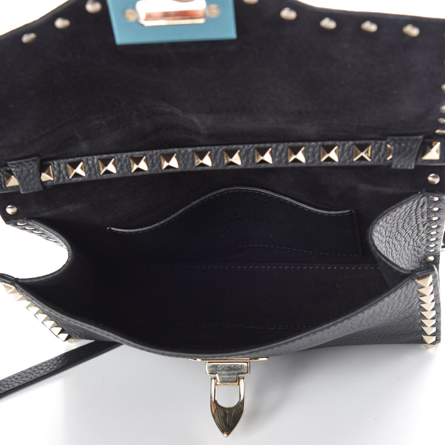 Pebbled Calfskin Medium Rockstud Flip Lock Crossbody Bag Black