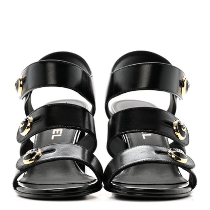 Chanel Shiny Calfskin CC Sandals 37.5 Black 6 of 20