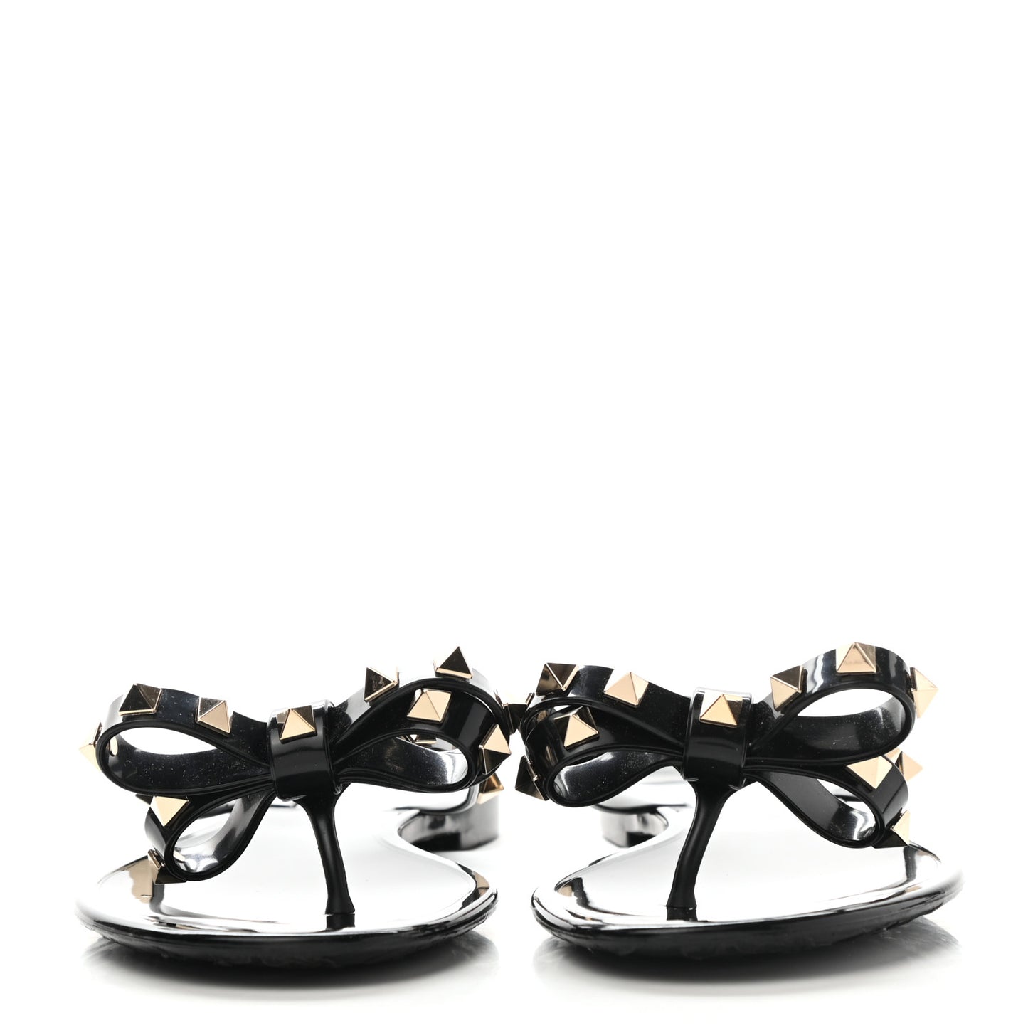 PVC Jelly Rockstud Bow Thong Sandals 37 Black