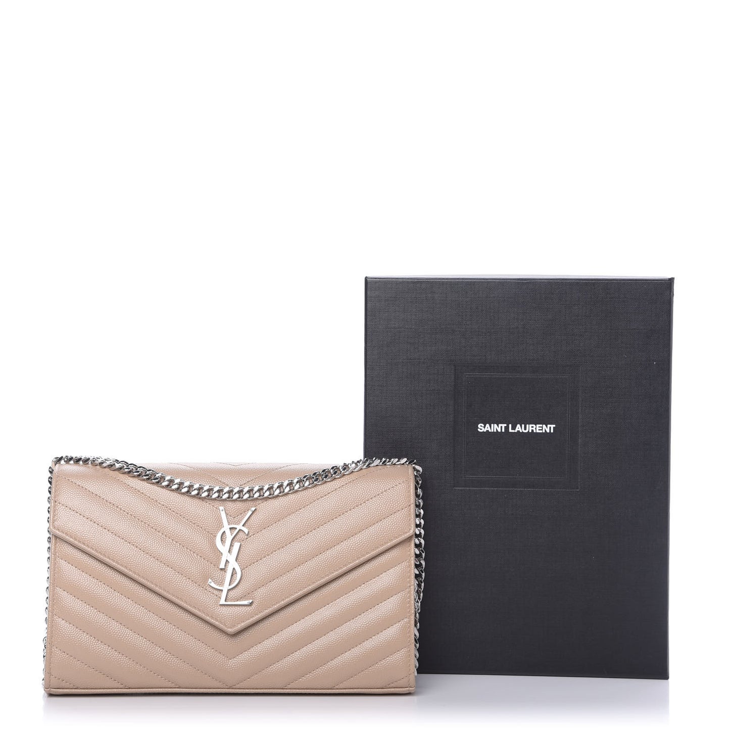 Grain De Poudre Matelasse Chevron Monogram Chain Wallet Dark Beige