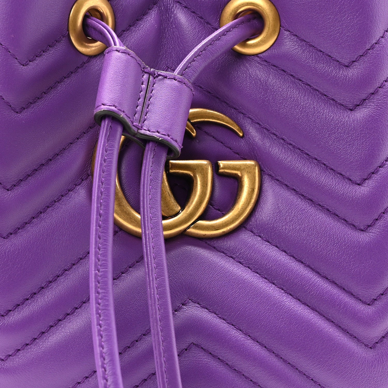 Gucci Calfskin Matelasse Sylvie Web GG Marmont Bucket Bag Purple 8 of 10