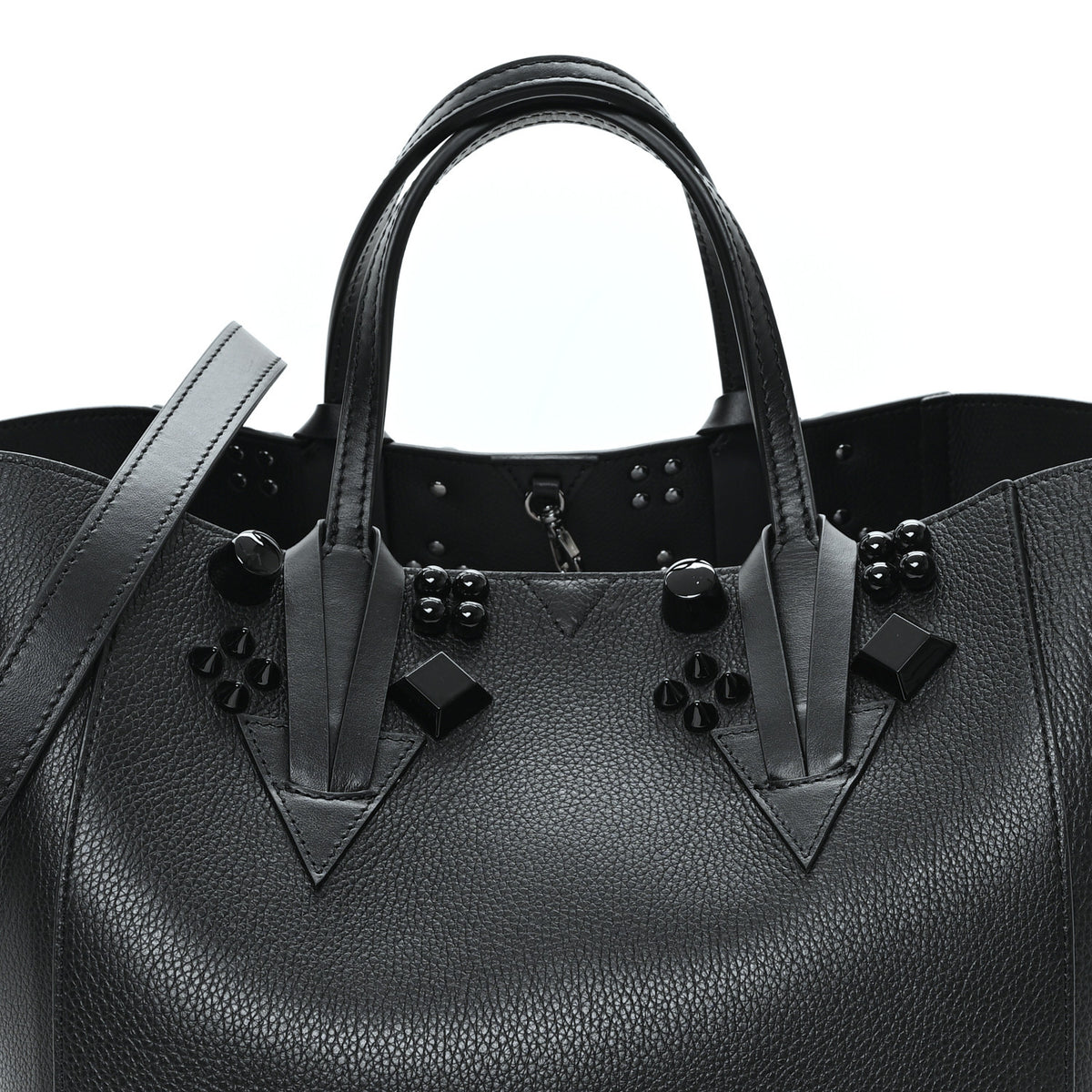 Calfskin Empire Spike Studded Small Cabachic Tote Black