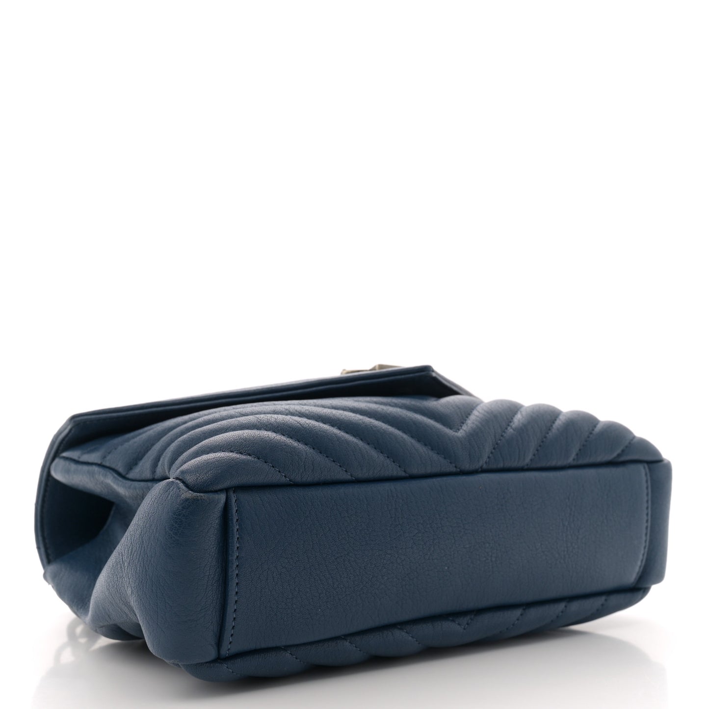 Sheepskin Matelasse Chevron Monogram Medium College Bag Blue Charron