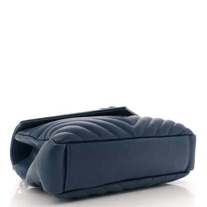 Saint Laurent Sheepskin Matelasse Chevron Monogram Medium College Bag Blue Charron 4 of 12