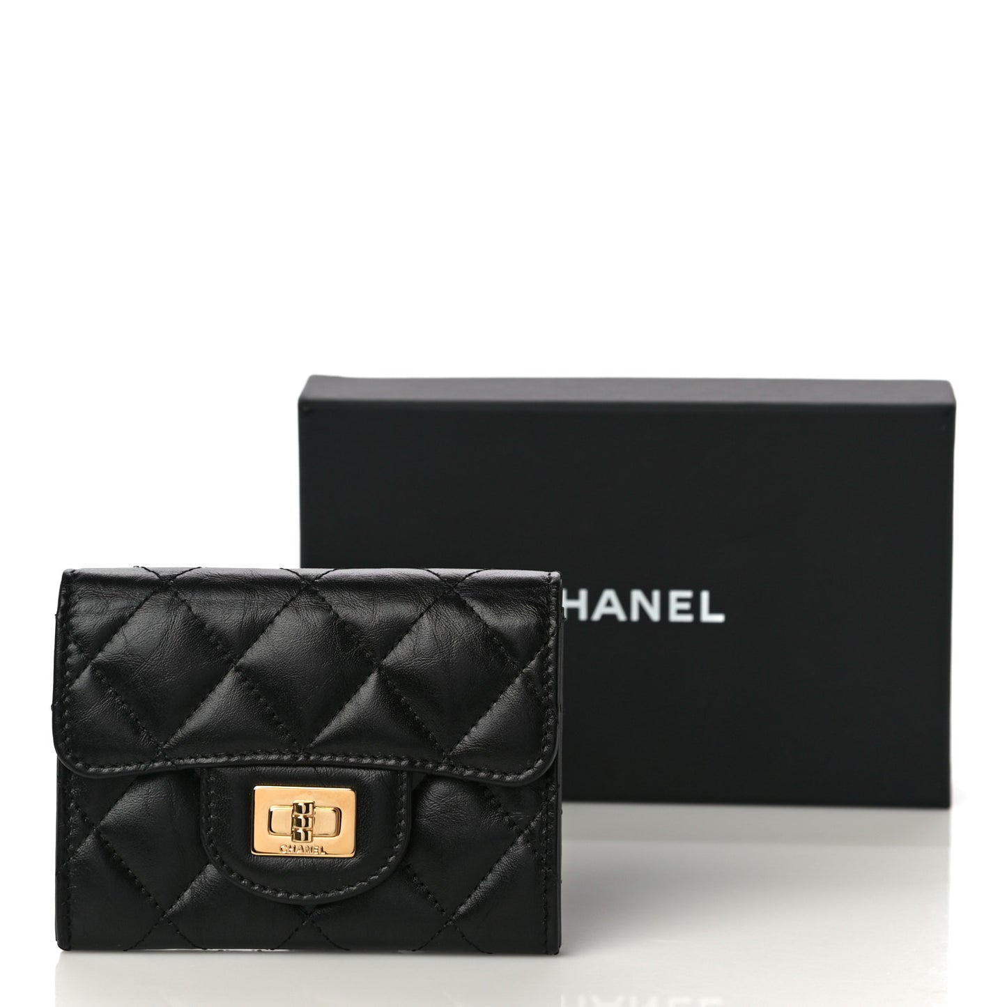 Aged Calfskin Quilted Reissue Flap Card Holder Wallet Black