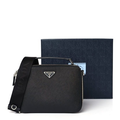 Prada Saffiano Travel Medium Brique Crossbody Bag Black 9 of 9