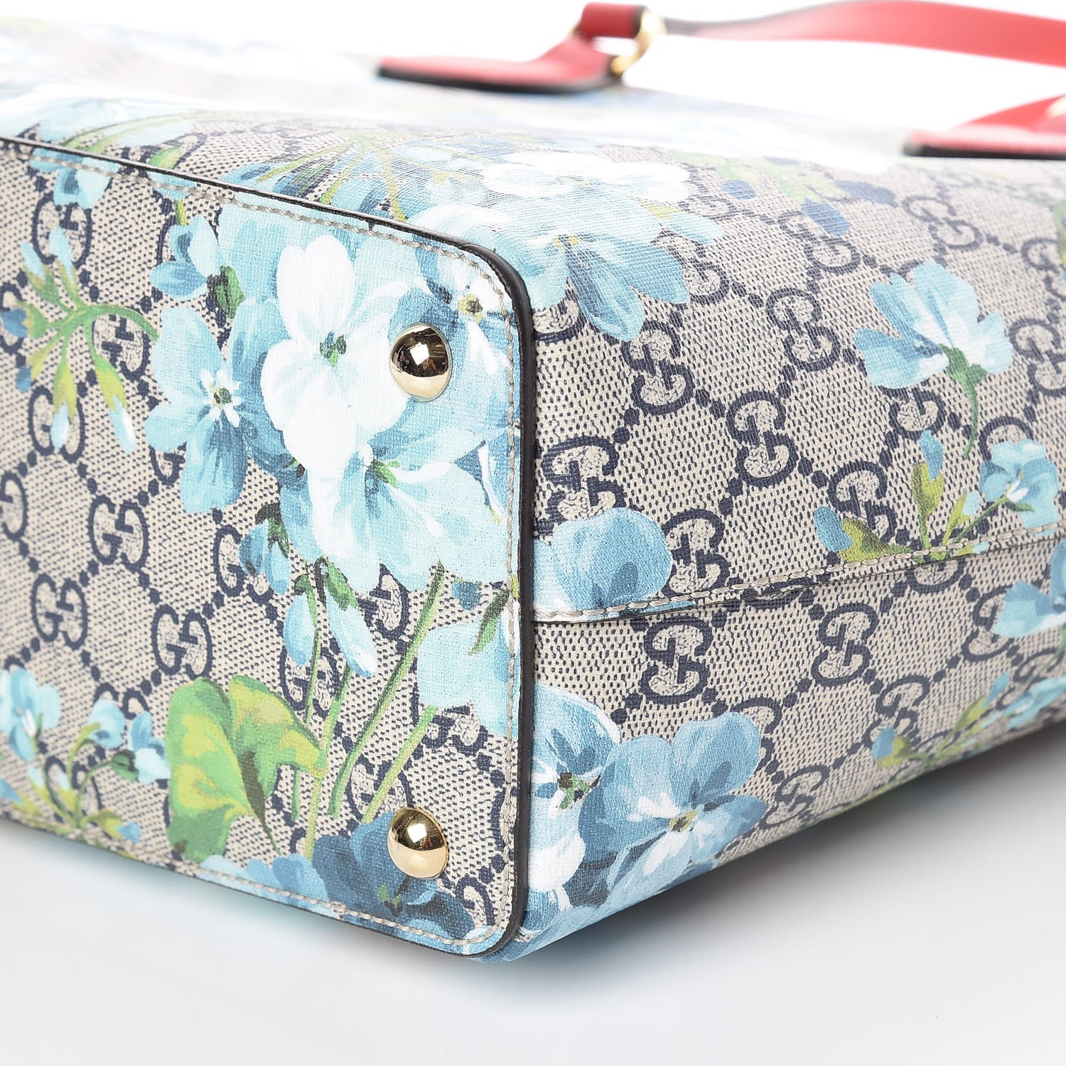 Gucci GG Supreme Monogram Blooms Medium Zippered Bucket Tote Beige Blue Navy Hibiscus Red 8 of 8