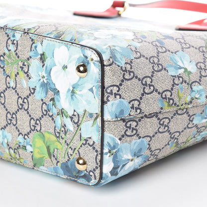 Gucci GG Supreme Monogram Blooms Medium Zippered Bucket Tote Beige Blue Navy Hibiscus Red 8 of 8