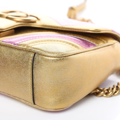 Gucci Metallic Calfskin Matelasse Mini GG Marmont Shoulder Bag Gold Pink 9 of 10