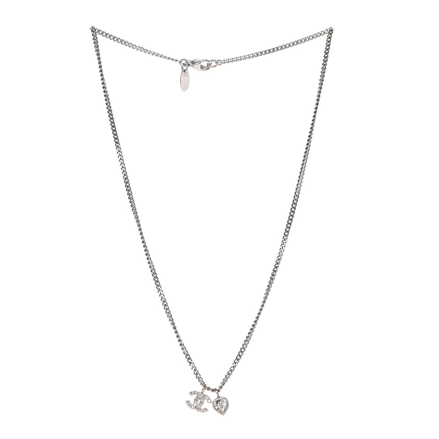 Crystal Mini Heart CC Necklace Silver
