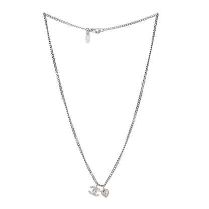 Chanel Crystal Mini Heart CC Necklace Silver 3 of 8