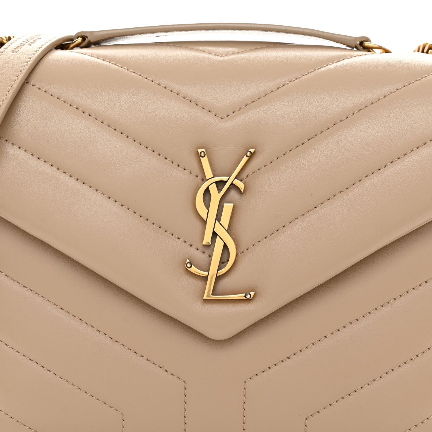 Saint Laurent Calfskin Y Quilted Monogram Small Loulou Chain Satchel Dark Beige 7 of 10