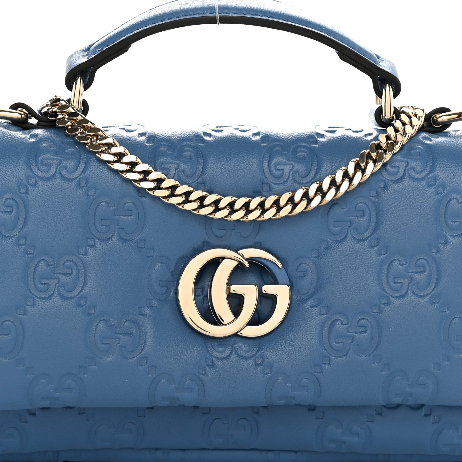 Gucci Lambskin Embossed Mini GG Milano Top Handle Shoulder Bag Blue 8 of 11