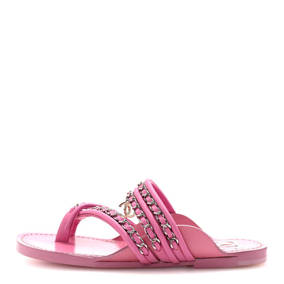 Chanel Calfskin Chain CC Thong Flat Sandals 36 Pink 1 of 10