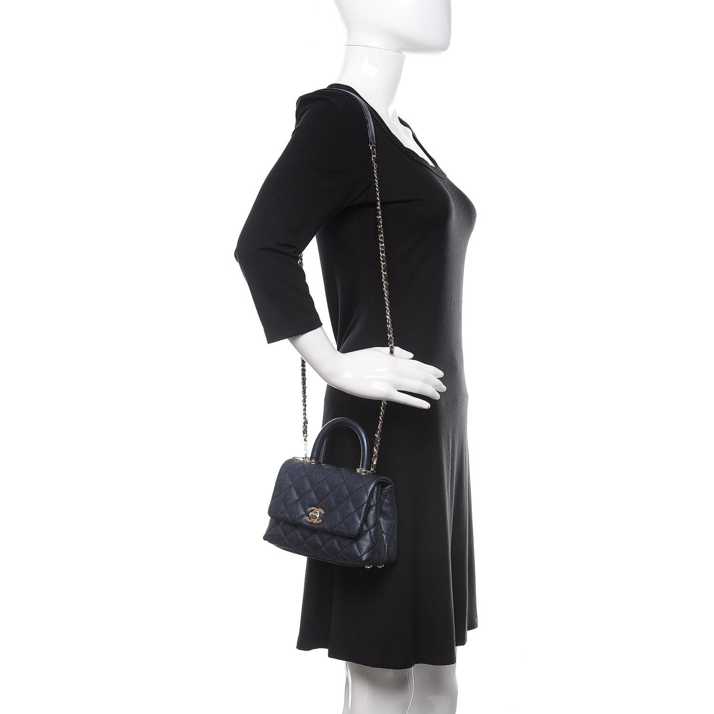 Metallic Caviar Quilted Extra Mini Coco Handle Flap Dark Blue