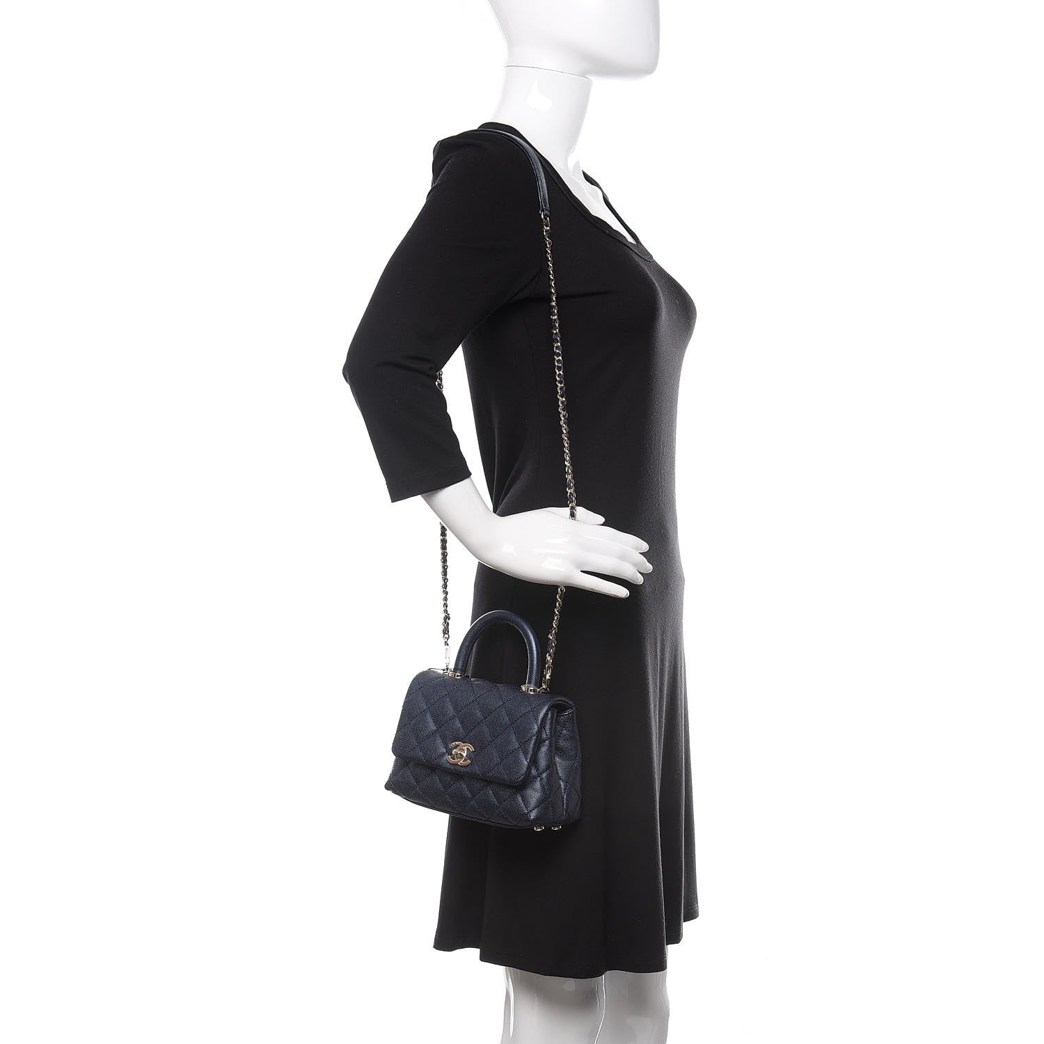 Chanel Metallic Caviar Quilted Extra Mini Coco Handle Flap Dark Blue 2 of 12