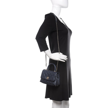 Chanel Metallic Caviar Quilted Extra Mini Coco Handle Flap Dark Blue 2 of 12