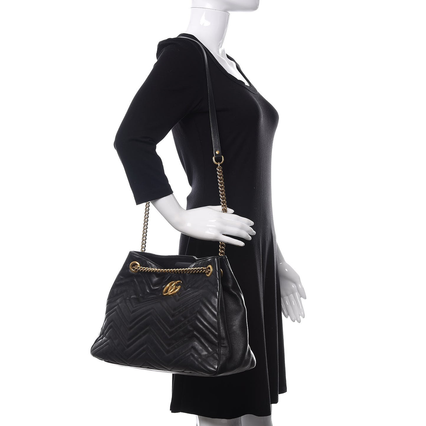 Calfskin Matelasse Medium GG Marmont Shoulder Tote Bag Black