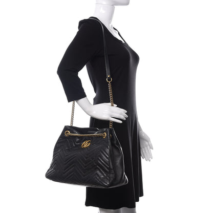 Gucci Calfskin Matelasse Medium GG Marmont Shoulder Tote Bag Black 2 of 11