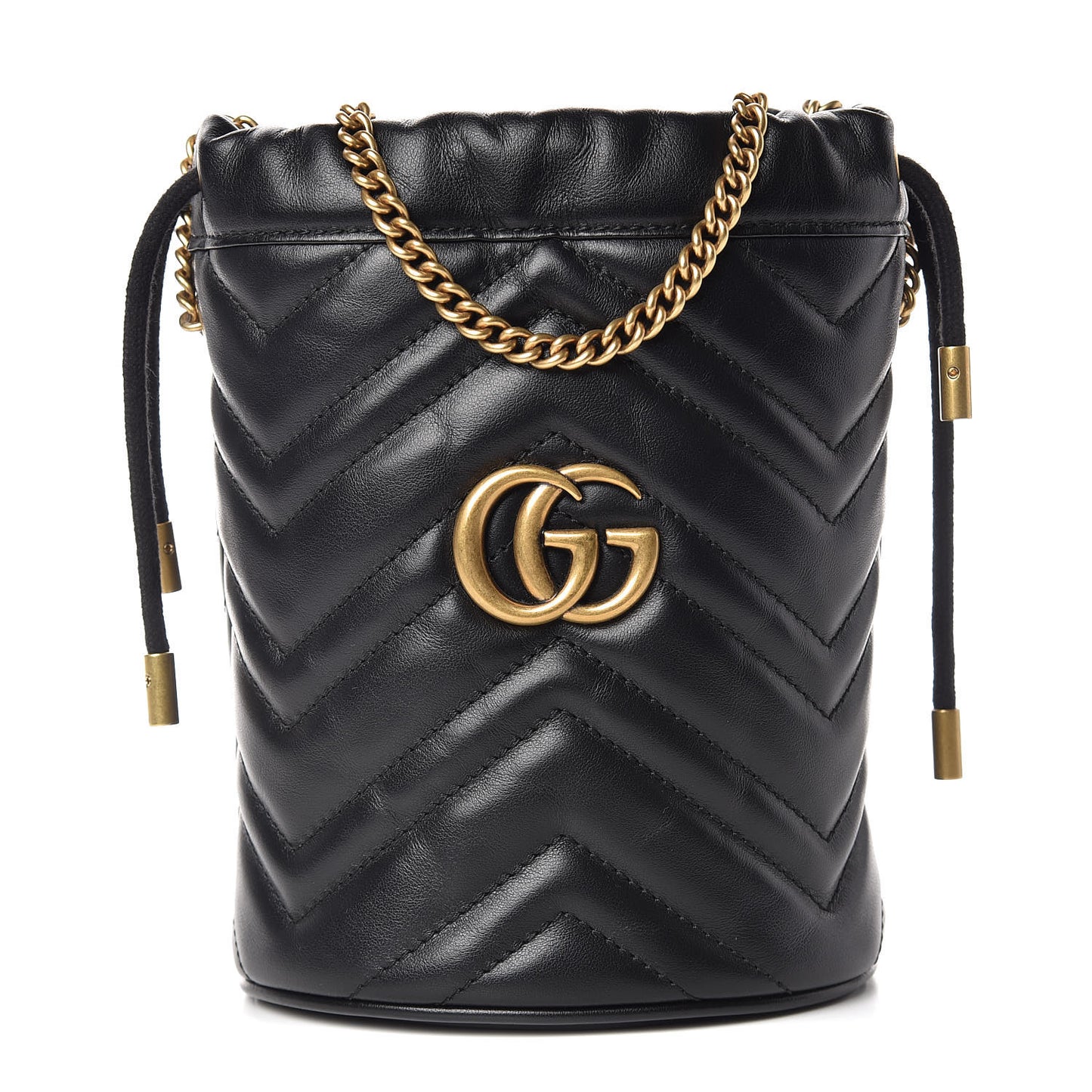 Calfskin Matelasse Mini GG Marmont 2.0 Bucket Bag Black