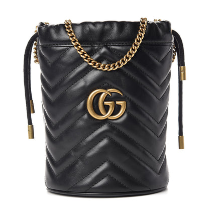 Gucci Calfskin Matelasse Mini GG Marmont 2.0 Bucket Bag Black 1 of 8