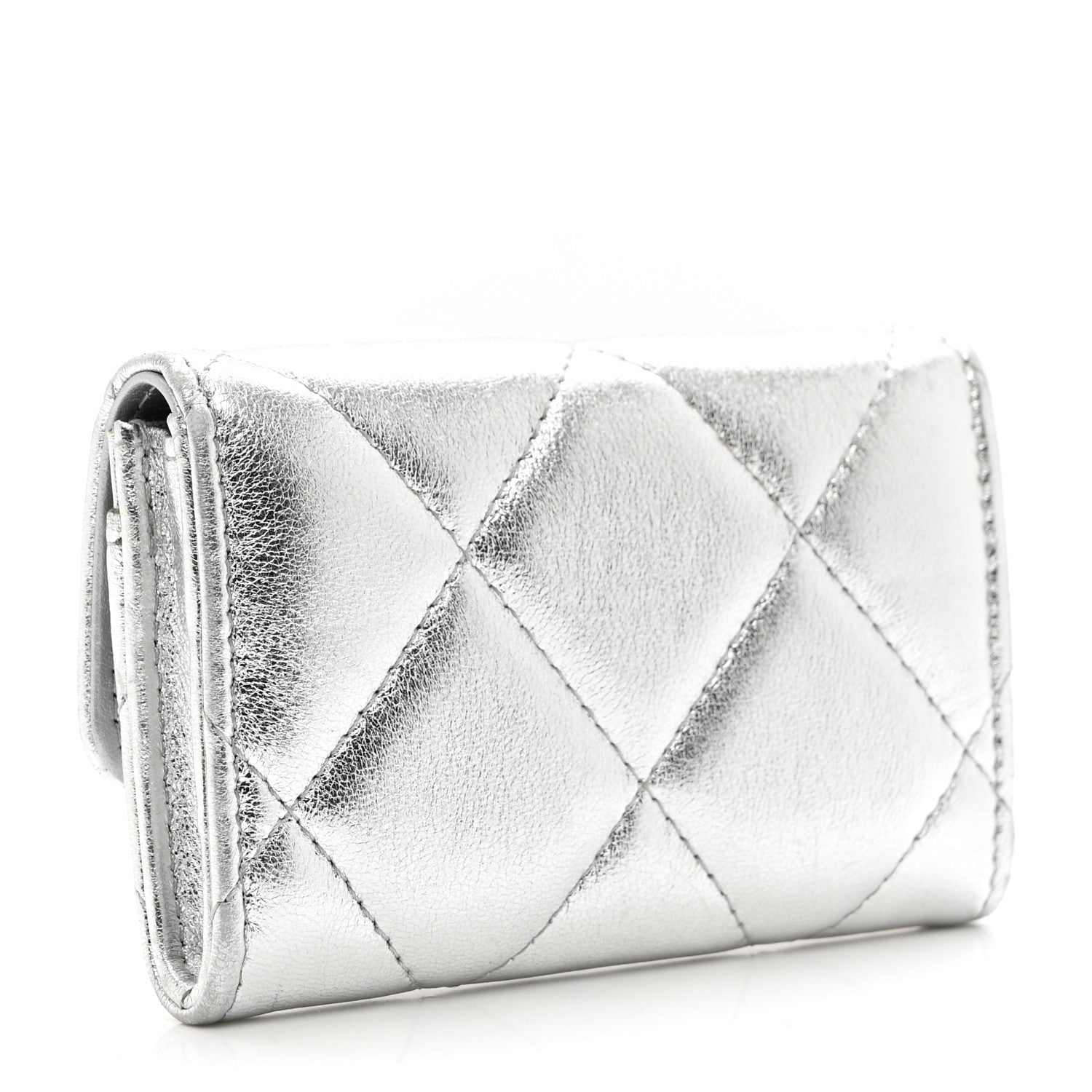 Chanel Metallic Goatskin Quilted Chanel 19 Flap Card Holder Silver 3 of 8