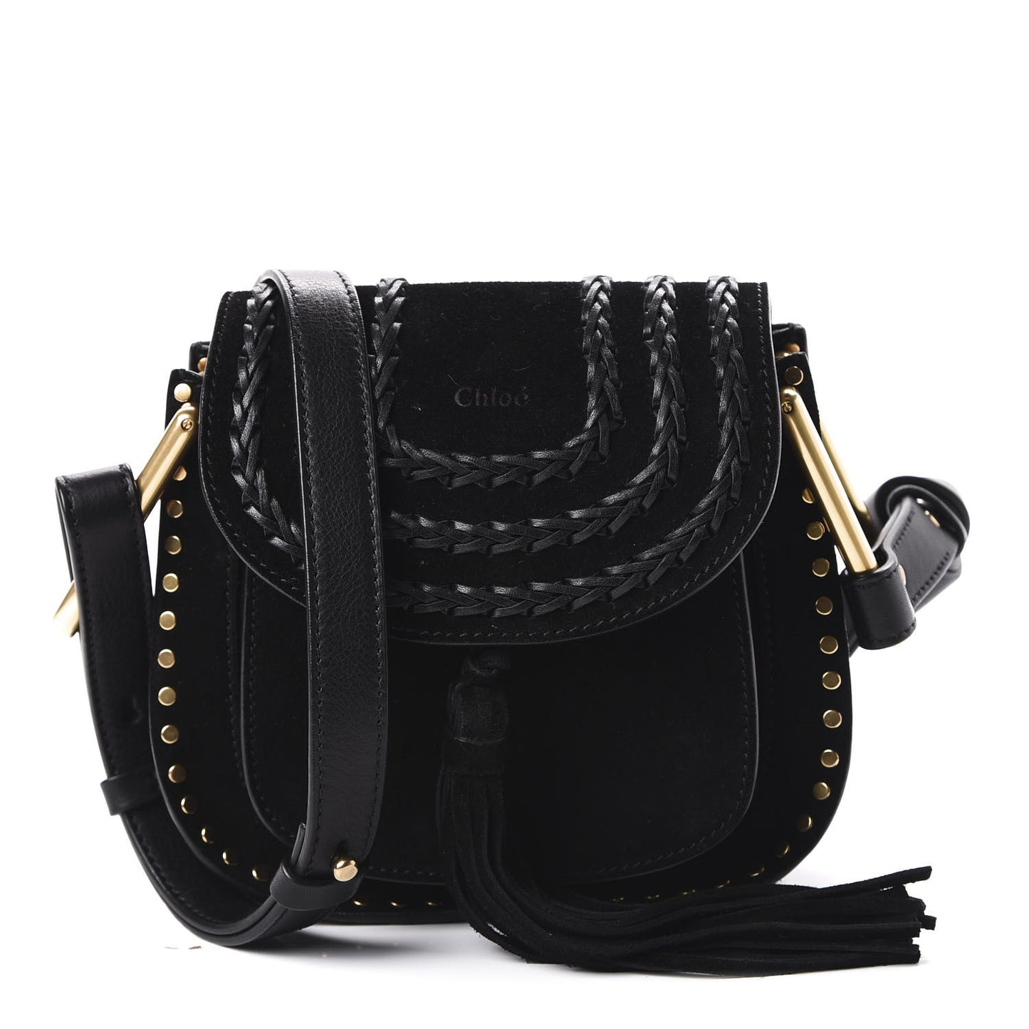 Suede Calfskin Braided Mini Hudson Shoulder Bag Black