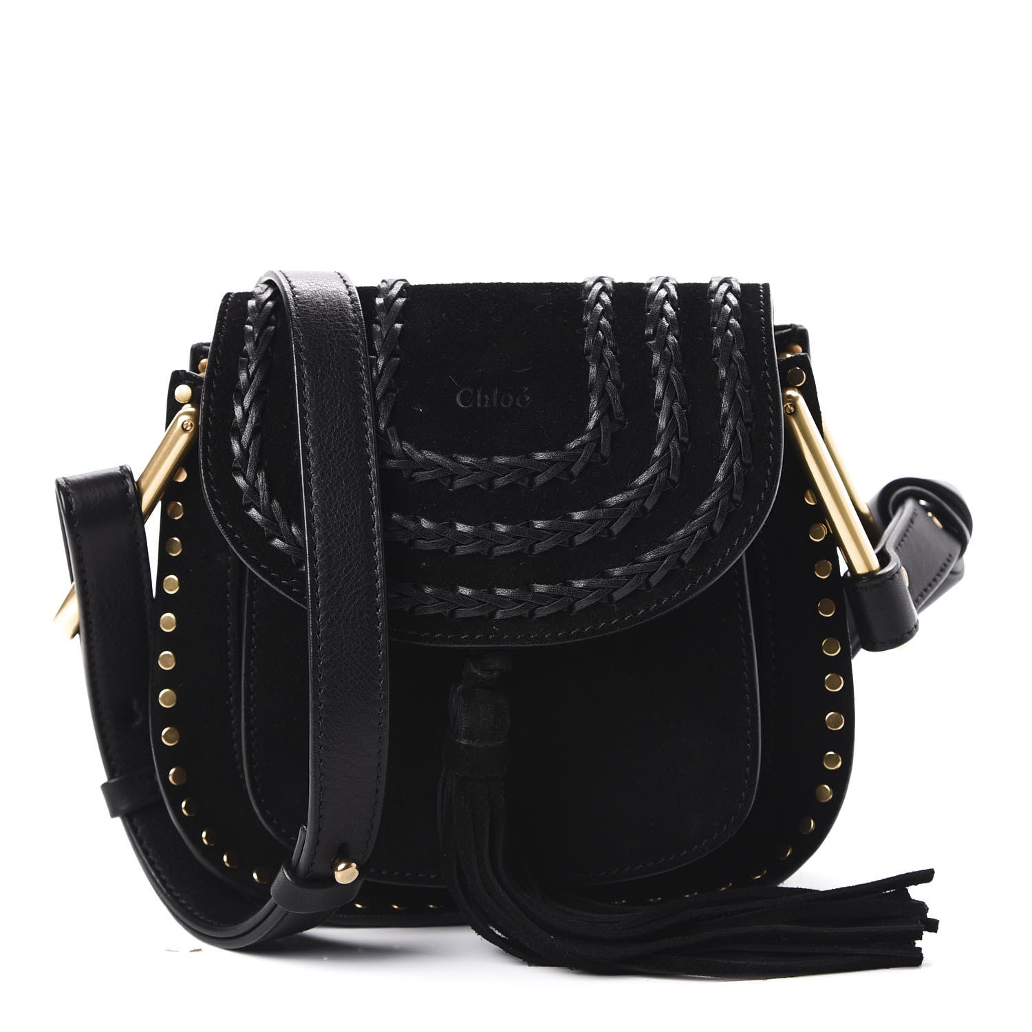 Chloe Suede Calfskin Braided Mini Hudson Shoulder Bag Black 1 of 9