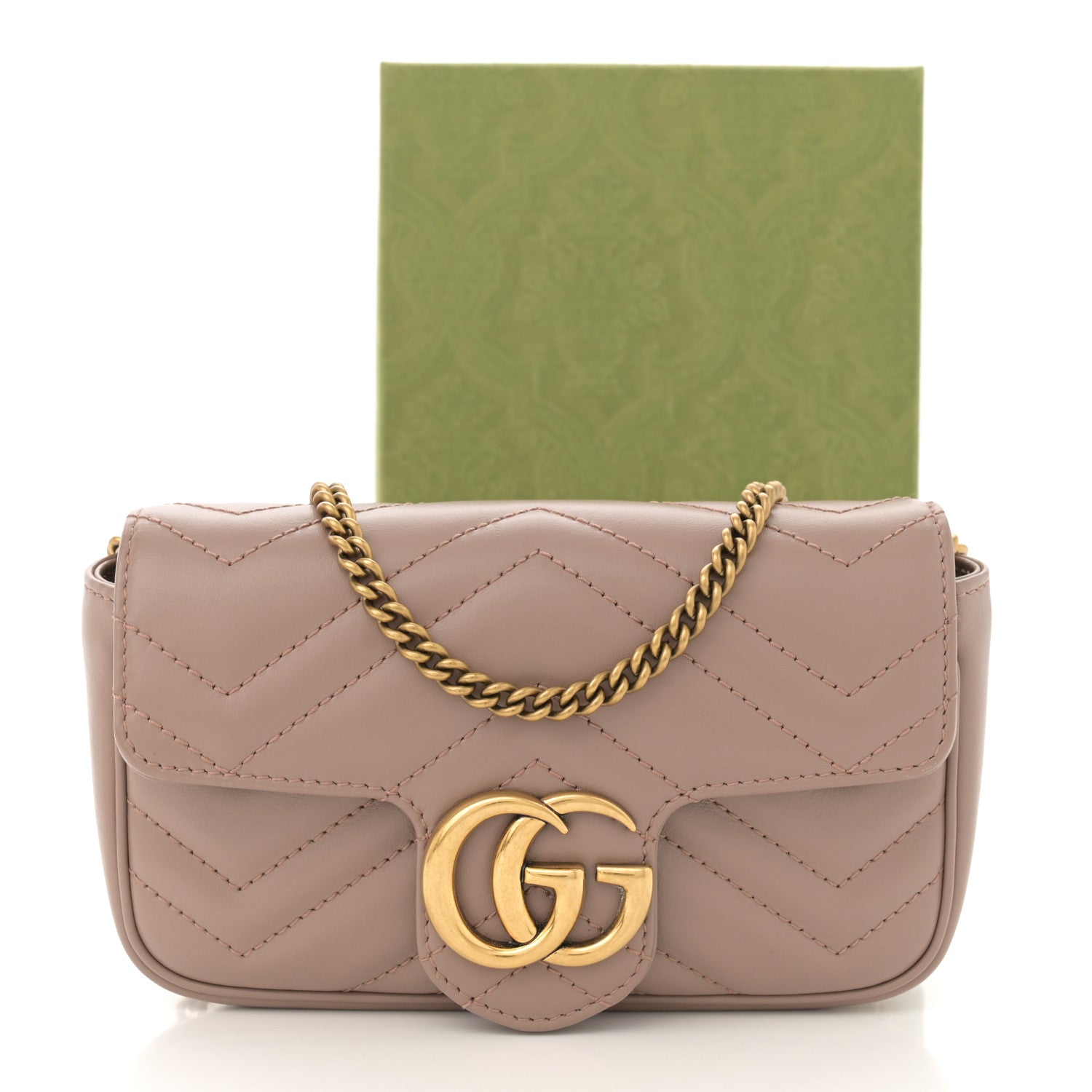 Gucci Calfskin Matelasse Super Mini GG Marmont Shoulder Bag Porcelain Rose 11 of 11