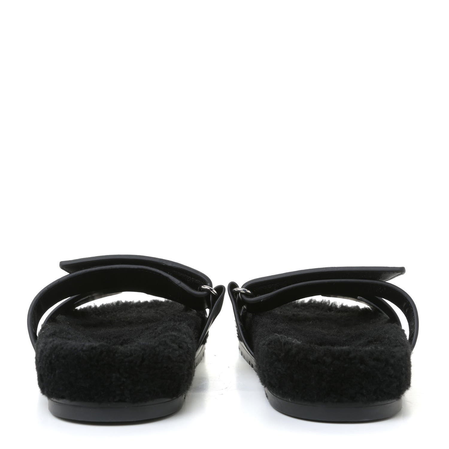 Hermes Calfskin Woolskin Womens Chypre Sandals 37 Black 5 of 10