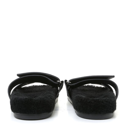 Hermes Calfskin Woolskin Womens Chypre Sandals 37 Black 5 of 10