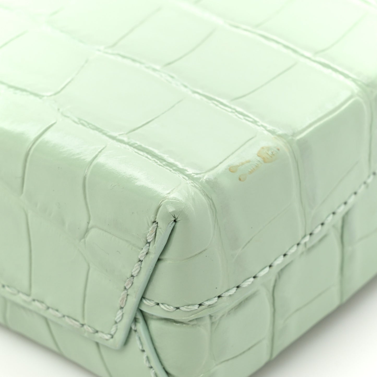 Shiny Calfskin Logo Crocodile Embossed Shopping Phone Holder Bag Light Green Black