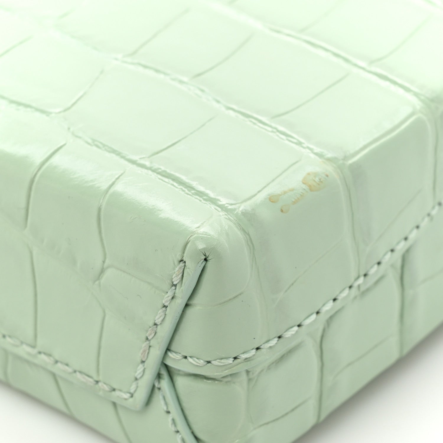 Balenciaga Shiny Calfskin Logo Crocodile Embossed Shopping Phone Holder Bag Light Green Black 10 of 12